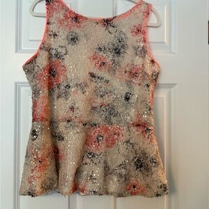 Banana Republic Cream Pink Sequin Peplum Blouse